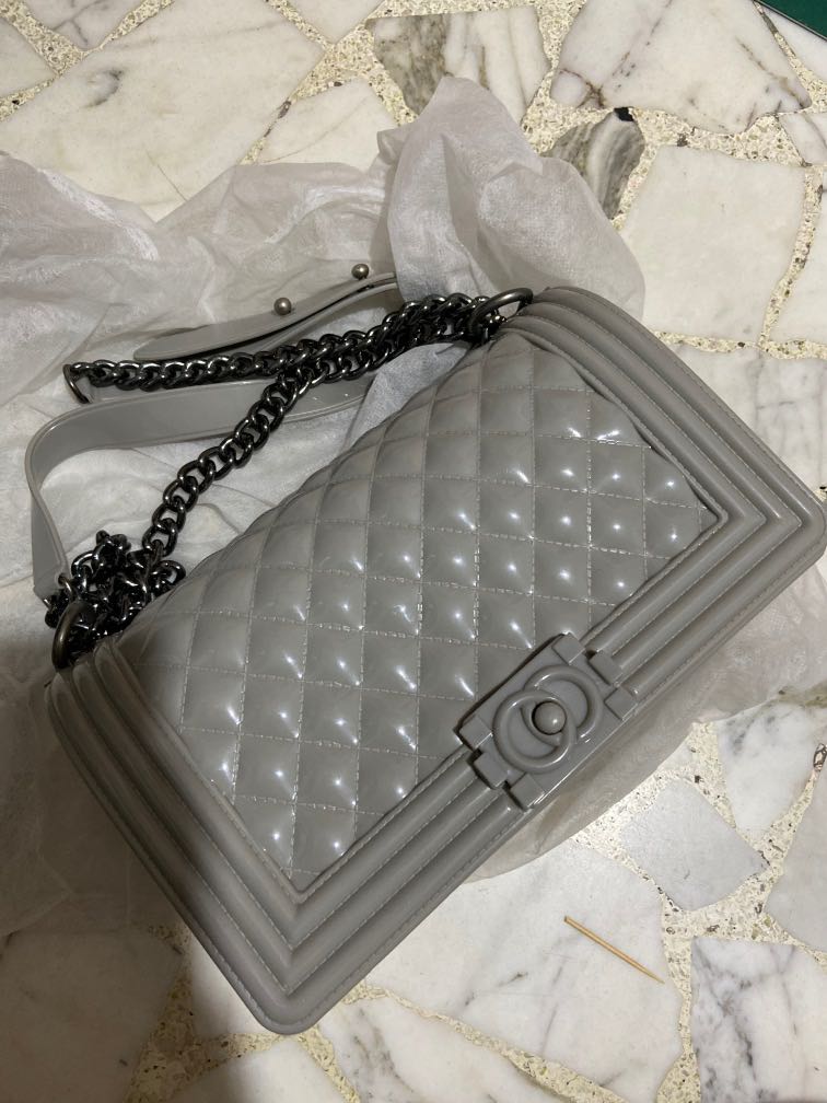Jelly Grey “Chanel Toyboy” Sling bag, Women's Fashion, Bags