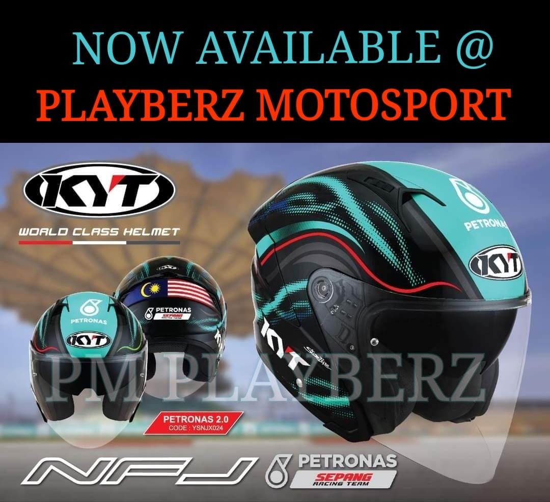 KYT NFJ PETRONAS 2021 (Category: Motorcycle Accessories) located in Singapore. Submitted by playberz (Listing ID 1068592399, Image 1). Description: KYT NFJ *LIMITED EDITION PETRONAS HELMET 2021 (*PSB APPROVED) *LIMITED PCS ONLY..🔥🔥!! *BRAND NEW IN BOX..!! *BUILD IN SUN VISOR..😎!! *REMOVABLE AND WASHABLE INNER PADDING..!! *GOOD FOR COLLECTION TOO..🤗!! *ABLE TO USE FOR PRACTICAL RIDING LESSONS..!! *AVAILABLE INSTOCK..💖😊👍!! *FREE DELIVERY..😁