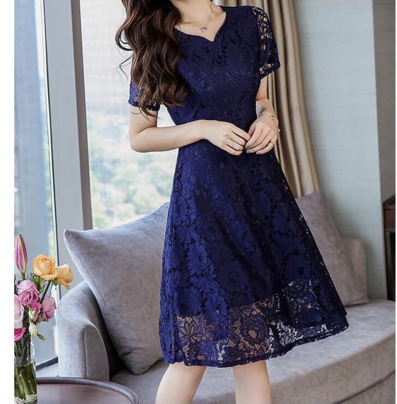 Lace Dress in Navy Colour (Plus Size