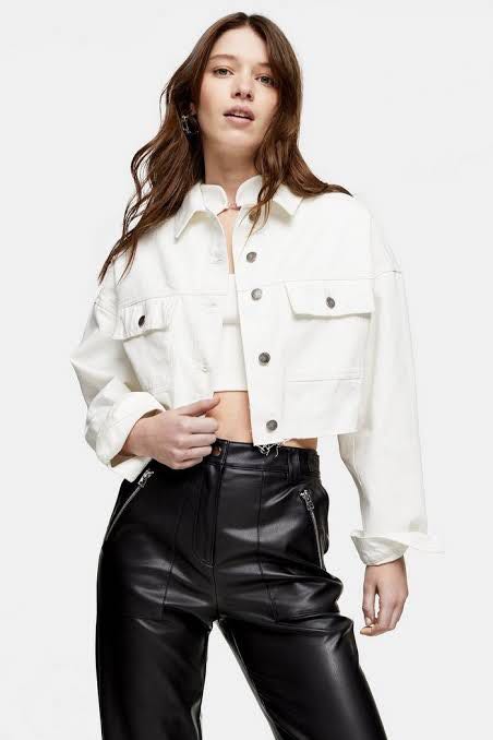 LOOKING FOR Topshop White Cropped Hacked Off Denim Jacket Women s Fashion Tops Others Tops on Carousell