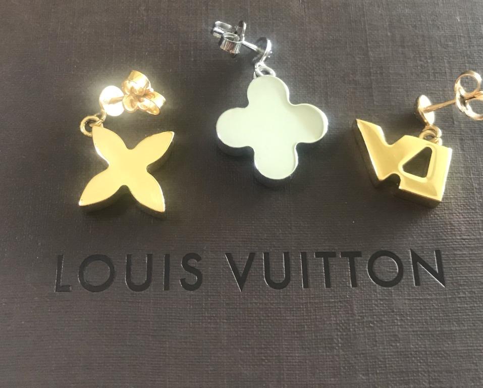 Louis Vuitton Three Tone Love Letters Set of Three Earrings Louis