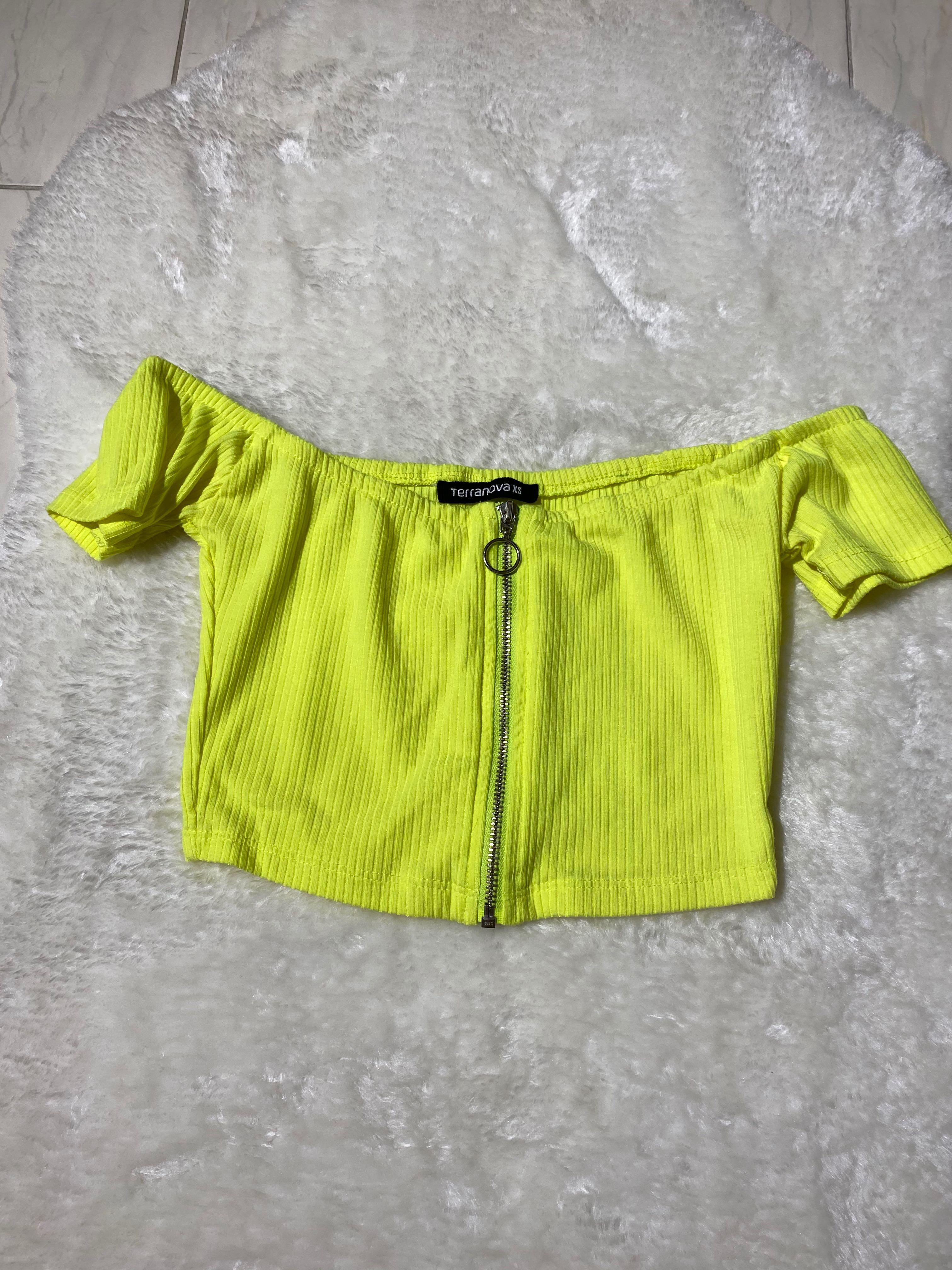neon yellow off the shoulder top