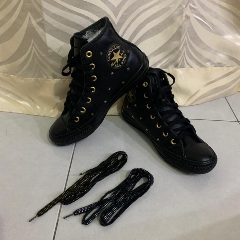 Girls black leather top converse