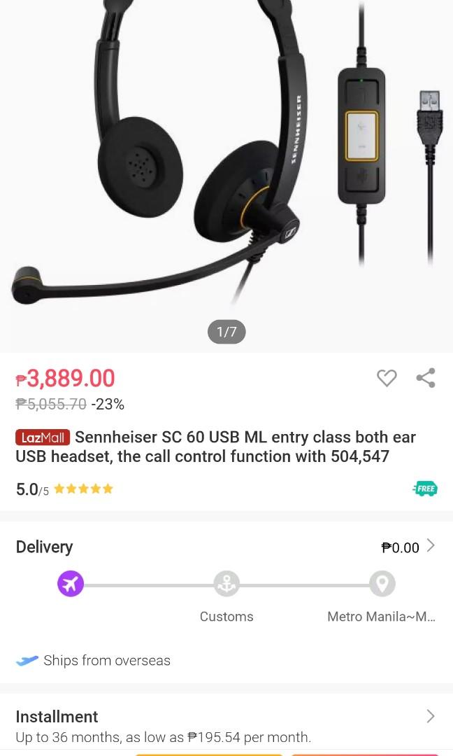 Sennheiser Headset (Category: Headphones & Headsets) located in Quezon City. Submitted by versa_electronics (Listing ID 1068458632, Image 3). Description: Sennheiser SC 60 Headset Brandnew can arrange COD via LBC for Provinces.