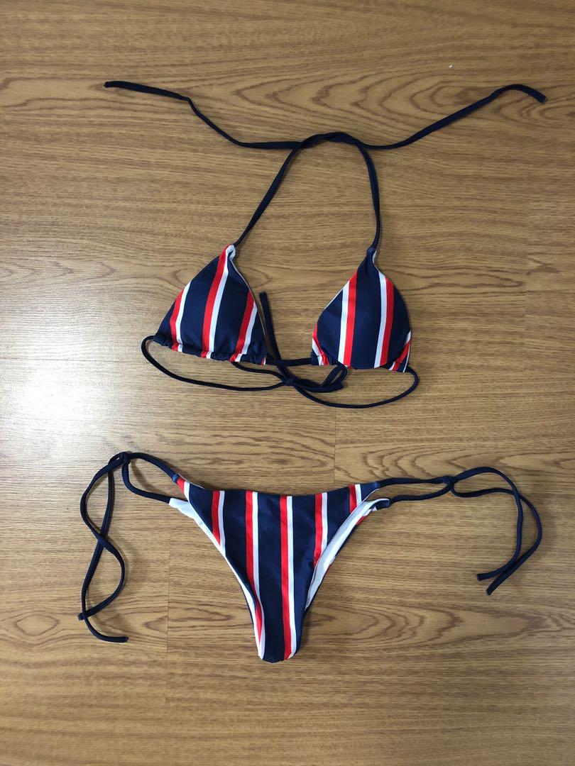 Striped triangle bikini set clearance