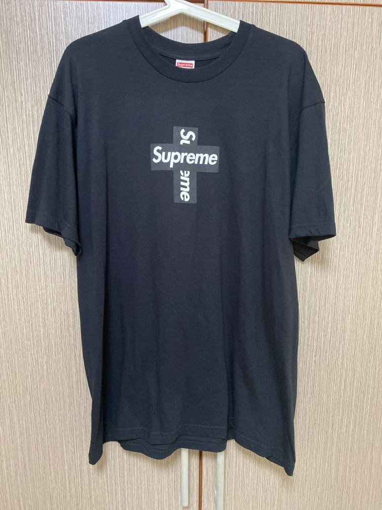 Supreme cross box logo black t-shirt, Men's Fashion, Tops & Sets