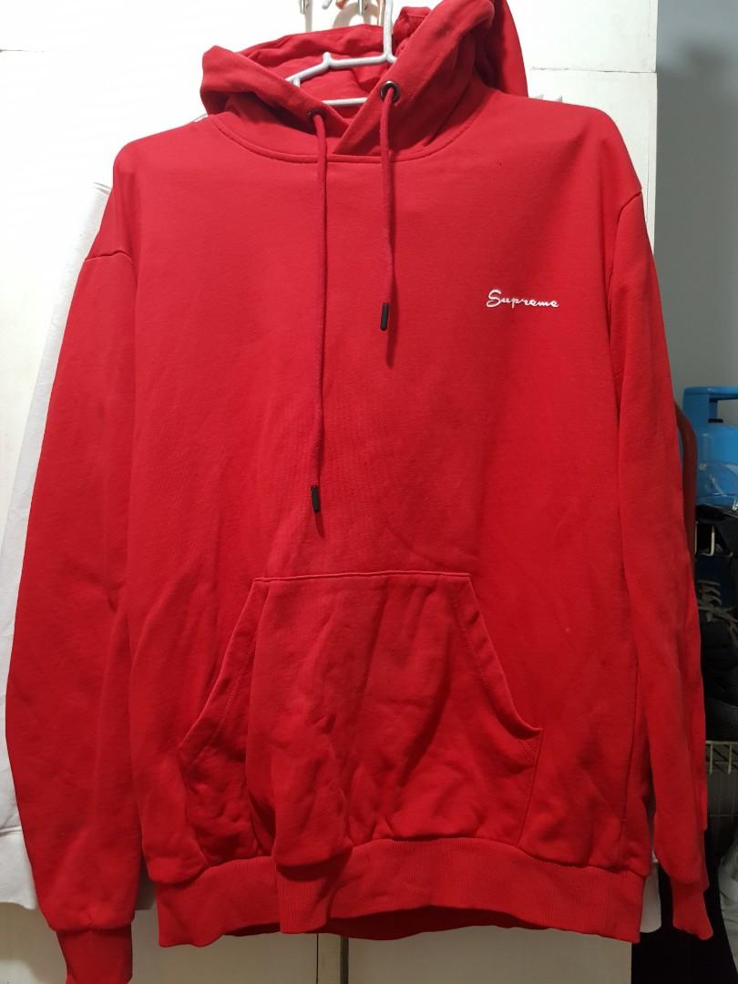Supreme script hot sale hoodie red