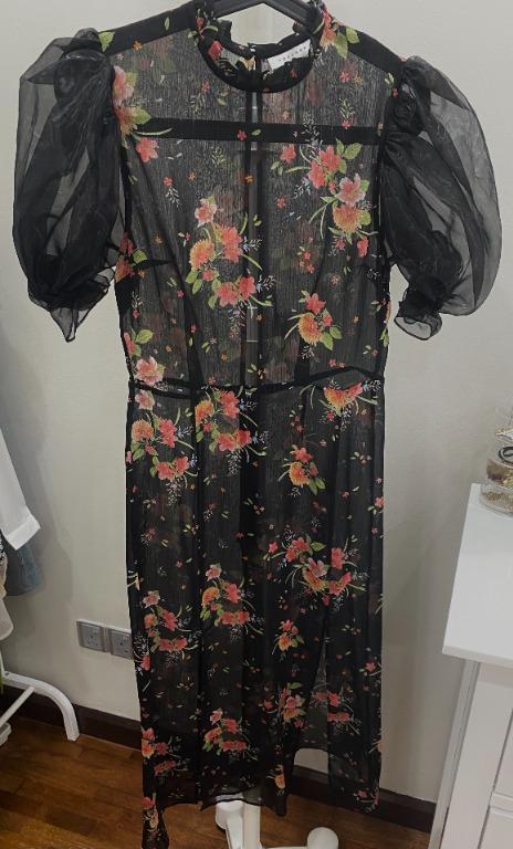 TOPSHOP Floral Black Sheer Maxi Dress Women s Fashion Muslimah