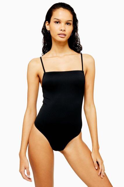 Topshop Ribbed Straight Neck Swimsuit Women s Fashion Swimwear