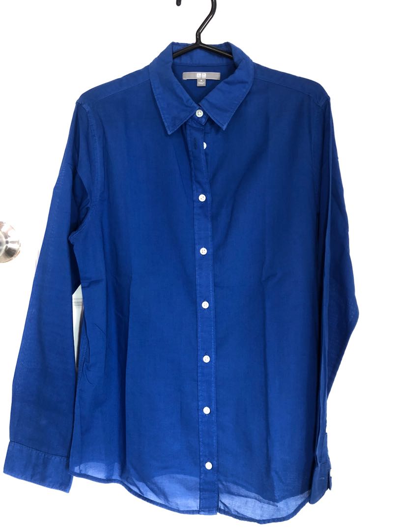 UNIQLO Royal Blue Long Sleeves Work Blouse, Women's Fashion, Tops ...