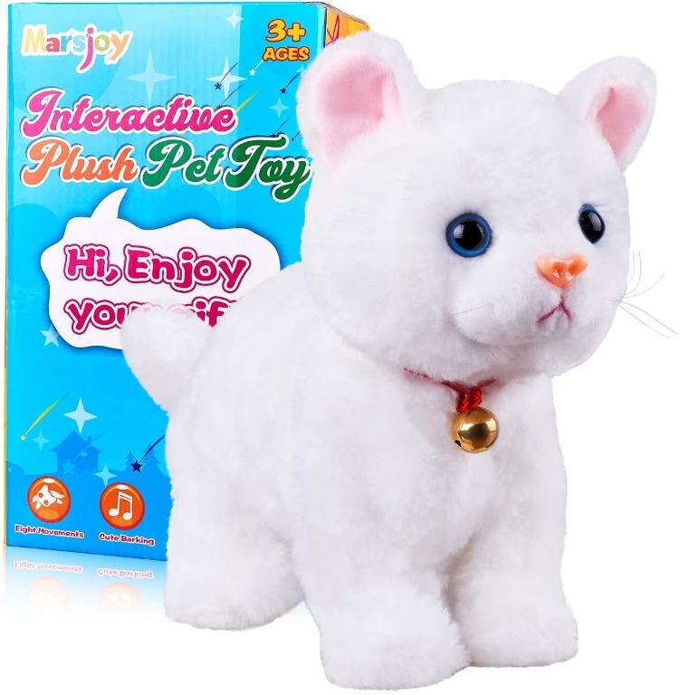 White Plush Animal Cat Stuffed Interactive Cat Robot Toy Barking Meow Kitten Touch Control Electronic Cat Pet Cat Kitty Toy Animated Toy Cats for Girls Baby Kids L 12 H 8 W 5
