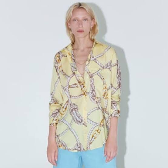 Zara Chain Print Shirt, Fesyen Wanita 