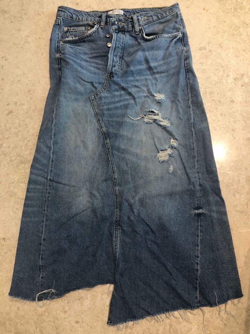 ZARA denim long skirt, Women's Fashion, Bottoms, Skirts on Carousell