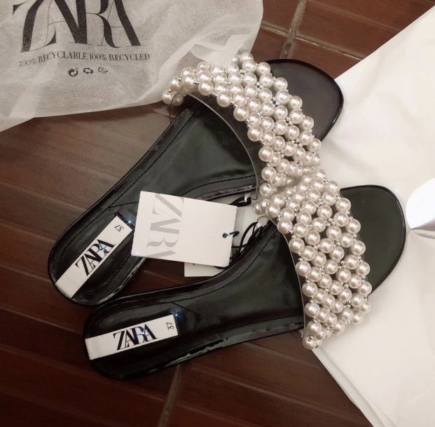 zara leather sandals with pearls