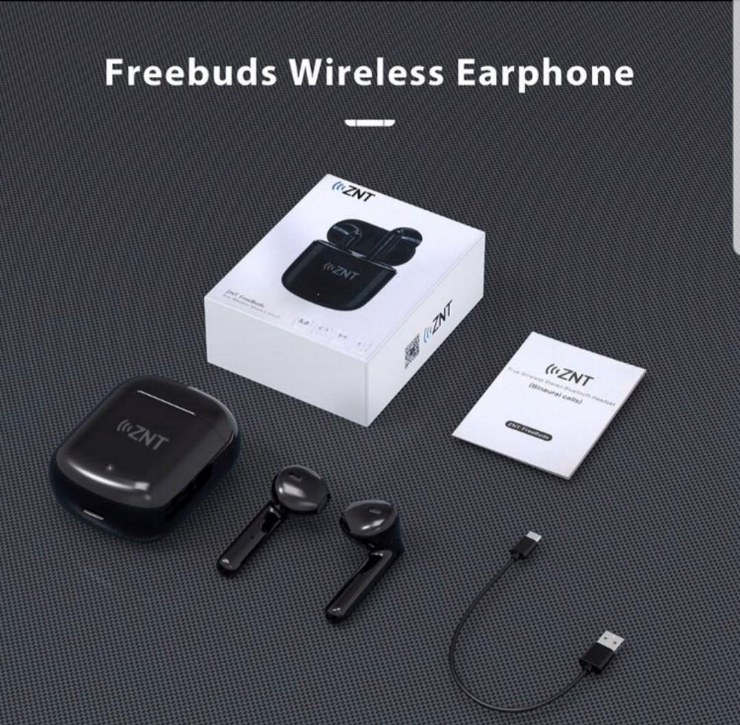 ZNT FreeBuds Wireless Earphone Bluetoooth 5.0 Earbuds Hi Fi Stereo Earphones with Mic Microphone BLACK BNIB sealed