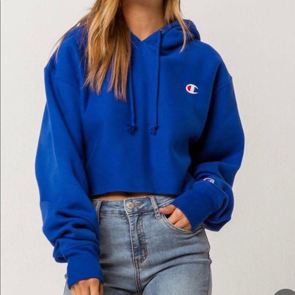 Royal blue champion crop hoodie 2025