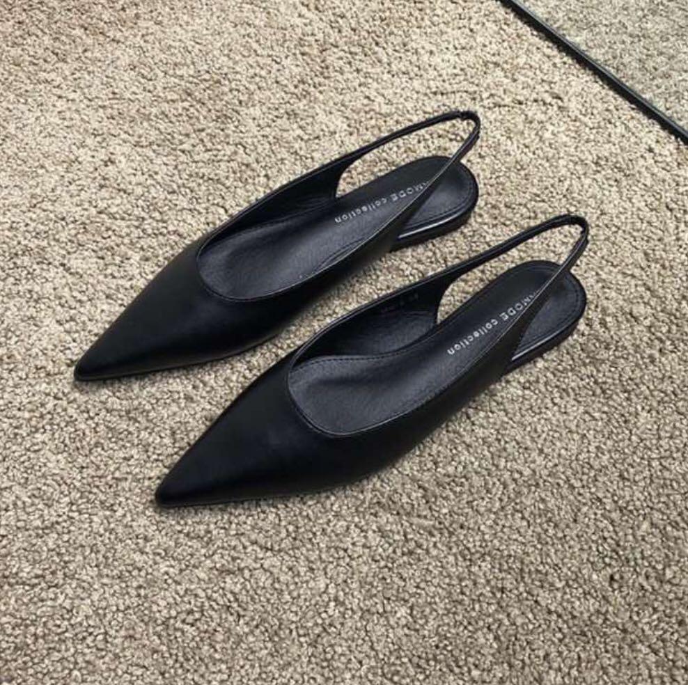 black pointed slingback flats