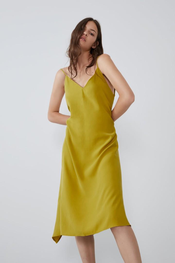 Brand New Zara Mustard Flowing Midi Slip Dress