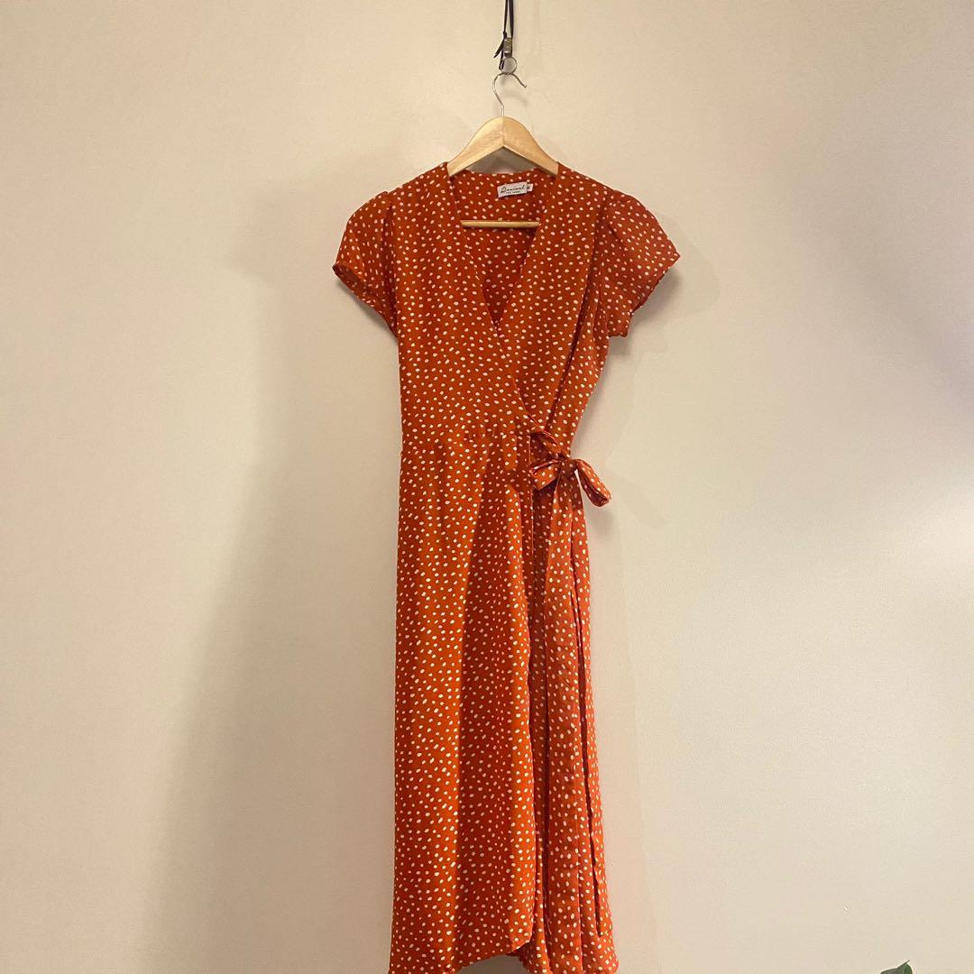 Burnt Orange Wrap Dress, Women's Fashion, Dresses \u0026 Sets, Dresses on  Carousell