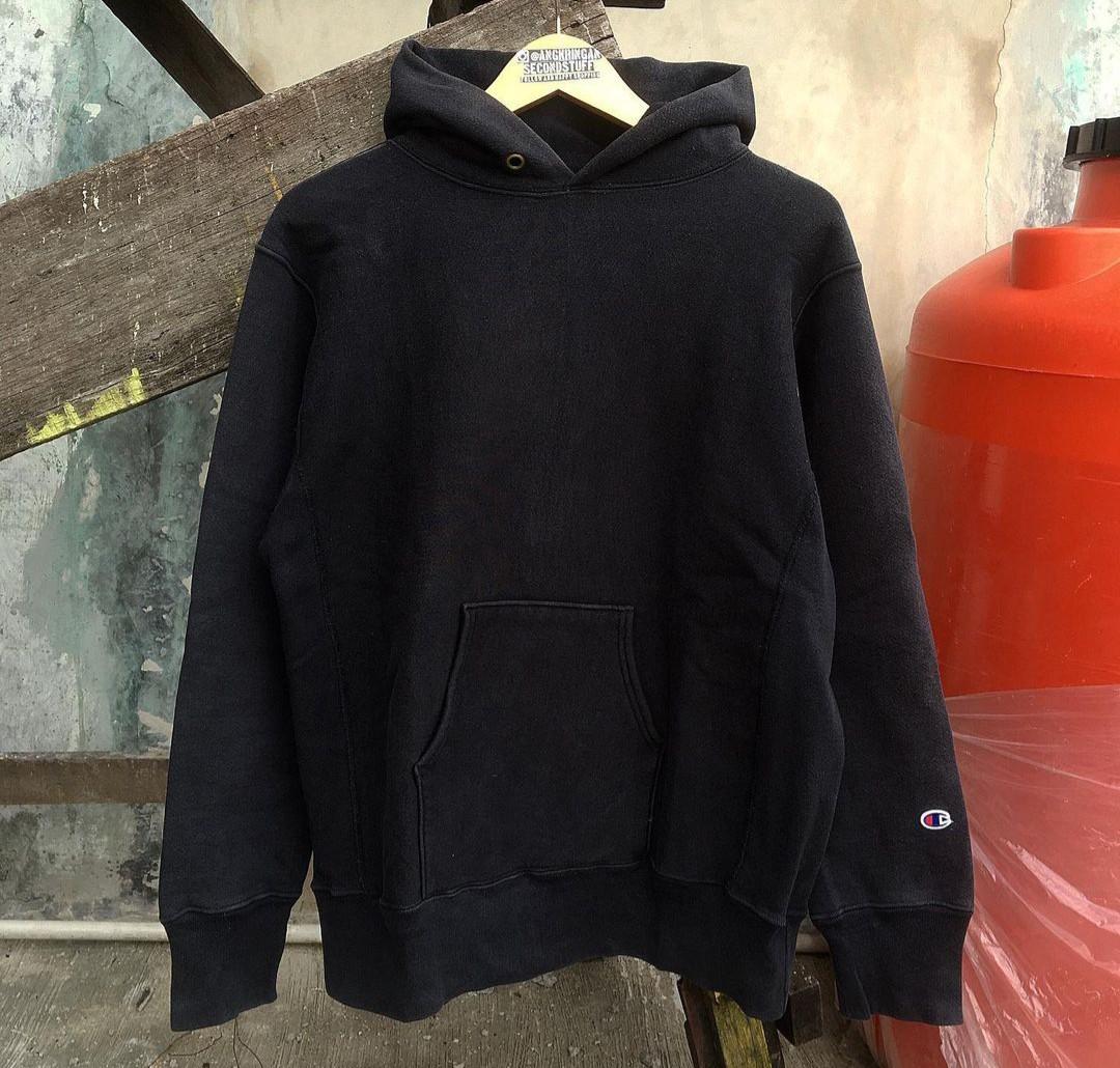 Champion Hoodie Hitam Polos crewneck Thrift