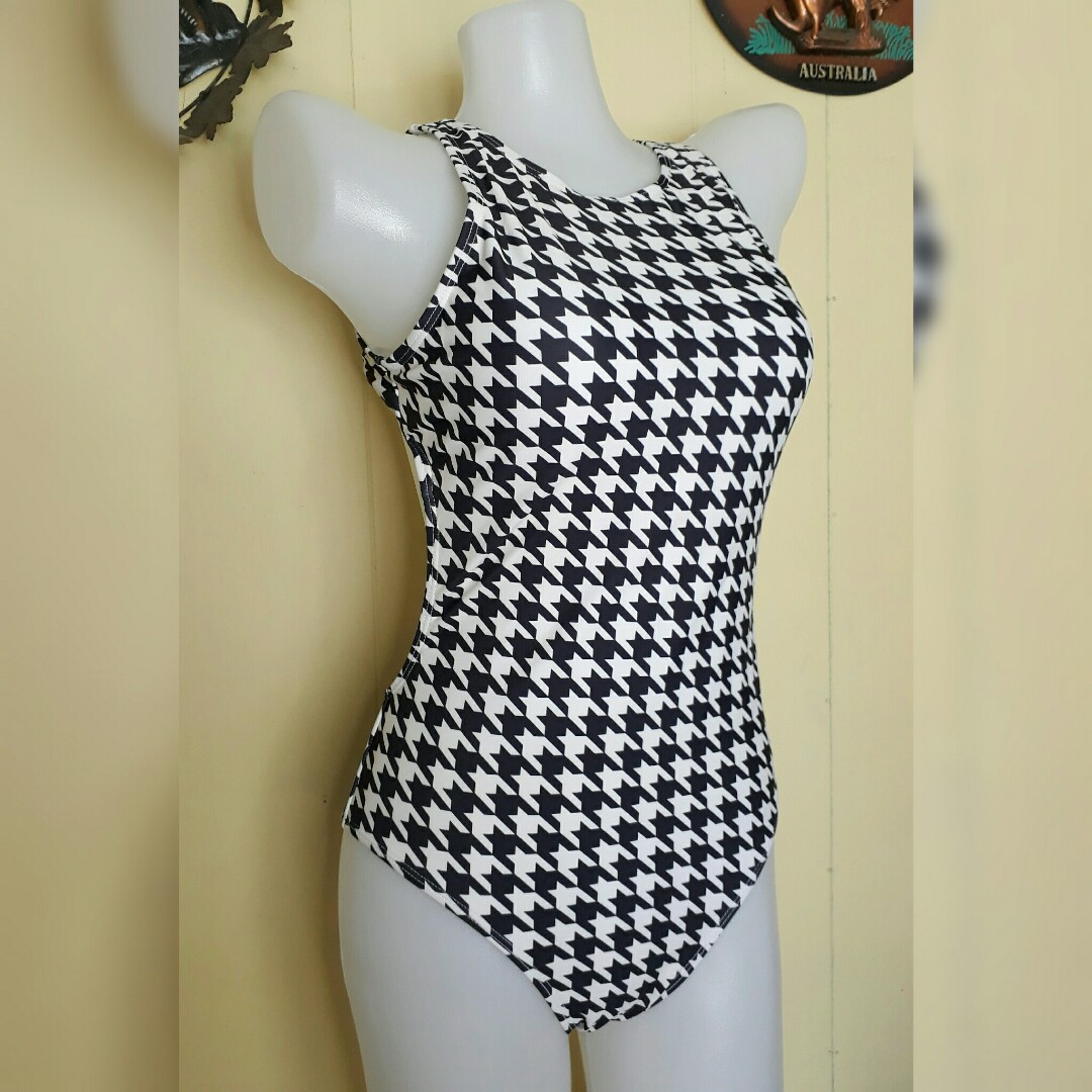 Houndstooth Print Mid Length Swim