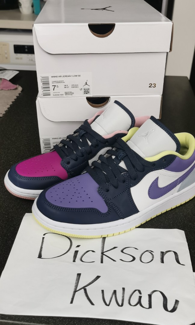 Nike WMNS Air Jordan 1 Low SE (US7. 5) Purple Magenta aj1, 女裝, 鞋, 鞋墊-  Carousell