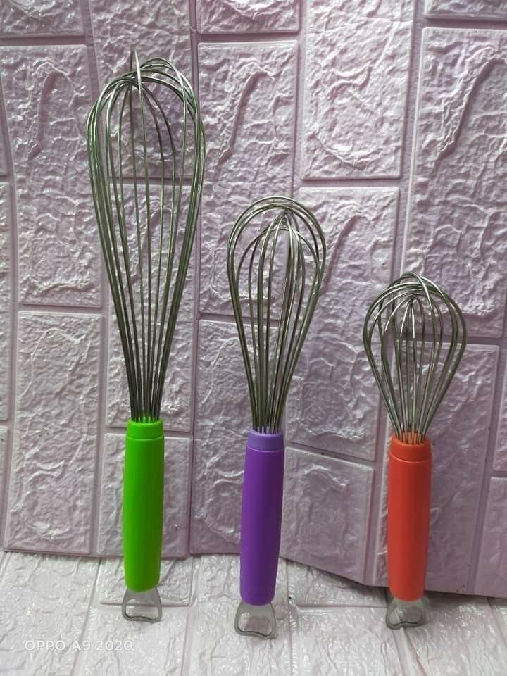PRE ORDER WHISK (Category: Bakeware) located in Pasig City. Submitted by meanntamayo (Listing ID 1072336258, Image 1). Description: PRE-ORDER (rd) Wire whisk Colored Small 10 " - 💸170 Medium 12"- 💸235 Large 16"- 💸250.