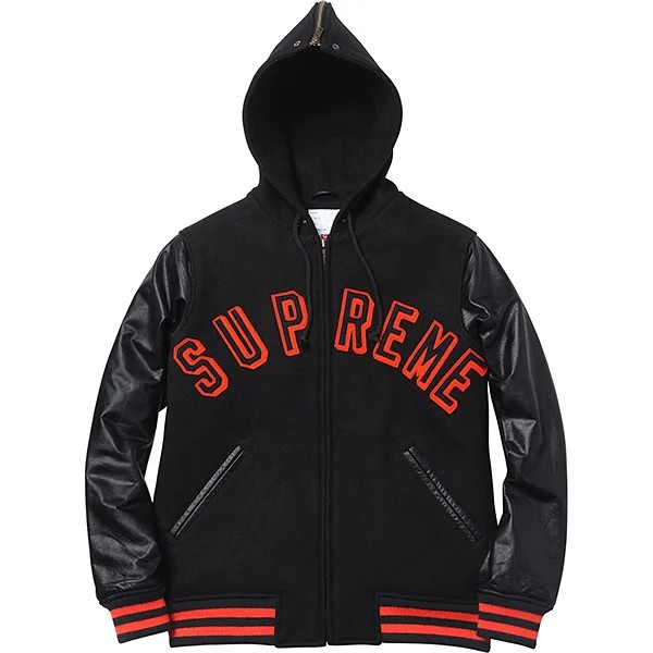 Supreme hooded on sale varsity jacket
