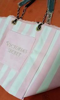 Free shipping 100% Victoria"s Secret Victoria"s Secret Pink White Stripe Canvas Tote Weekender Beach Bag