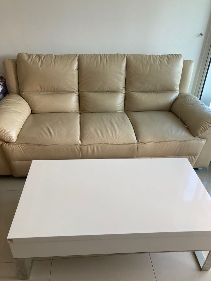 2nd hand 3 seater half Leather Sofa, Furniture & Home Living, Furniture