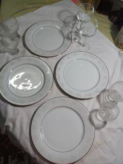 4pcs. Noritake MISTY - Silver Lining Dinner Plates