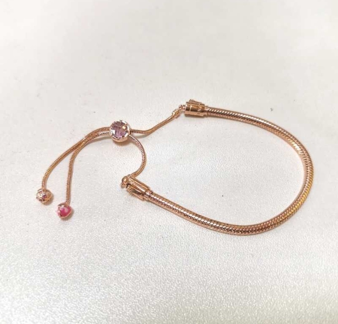 Pandora pink peach blossom flower snake chain slider bracelet