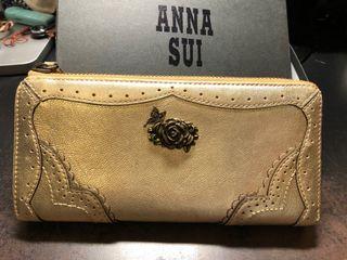 二手‼️ANNA SUI金色真皮長夾💕