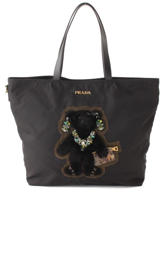 Authentic PRADA embellished bear nylon tote bag, Luxury, Bags & Wallets on  Carousell