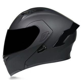 Black Matte Flip Up Modular Pista Tail Lip Fin Full Face Motorcycle Motorbike Bike Matt Helmet with Double Inner Lens