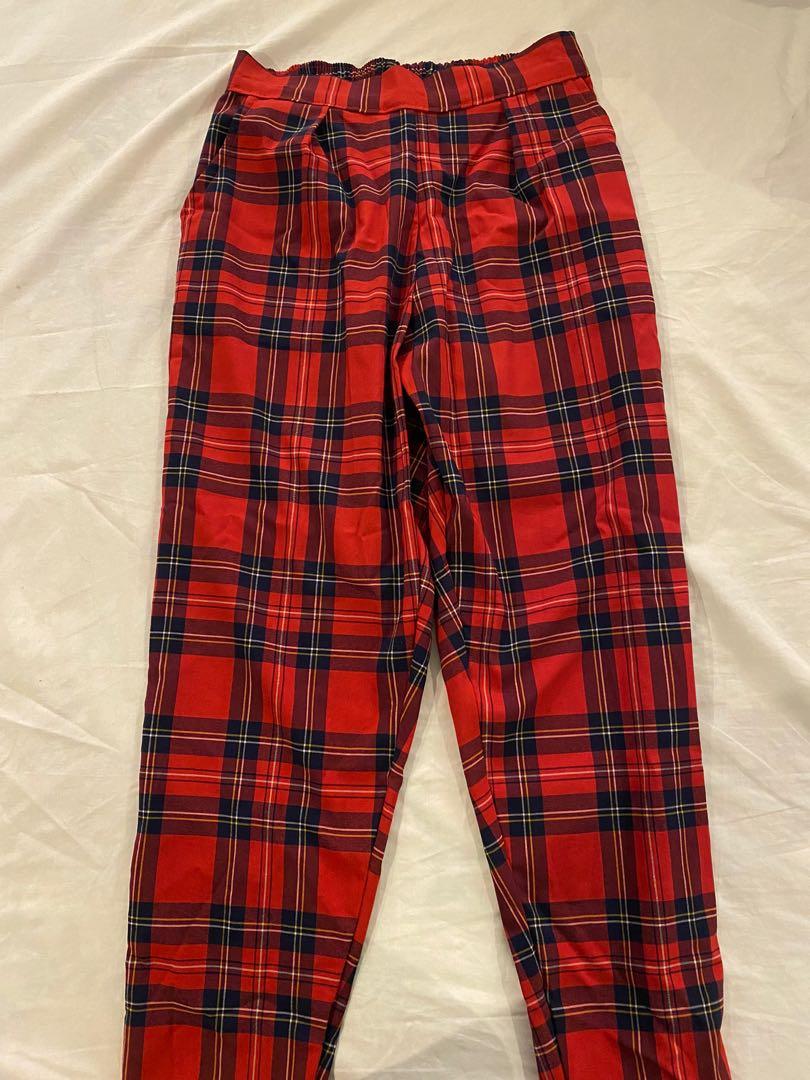 BRAND NEW RED CHECKERED PLAID PANTS TROUSERS, Women's Fashion, Bottoms,  Other Bottoms on Carousell