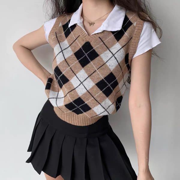 Brown Argyle Sweater Vest, Women's 
