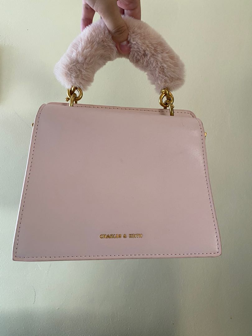 charles and keith pink fur bag