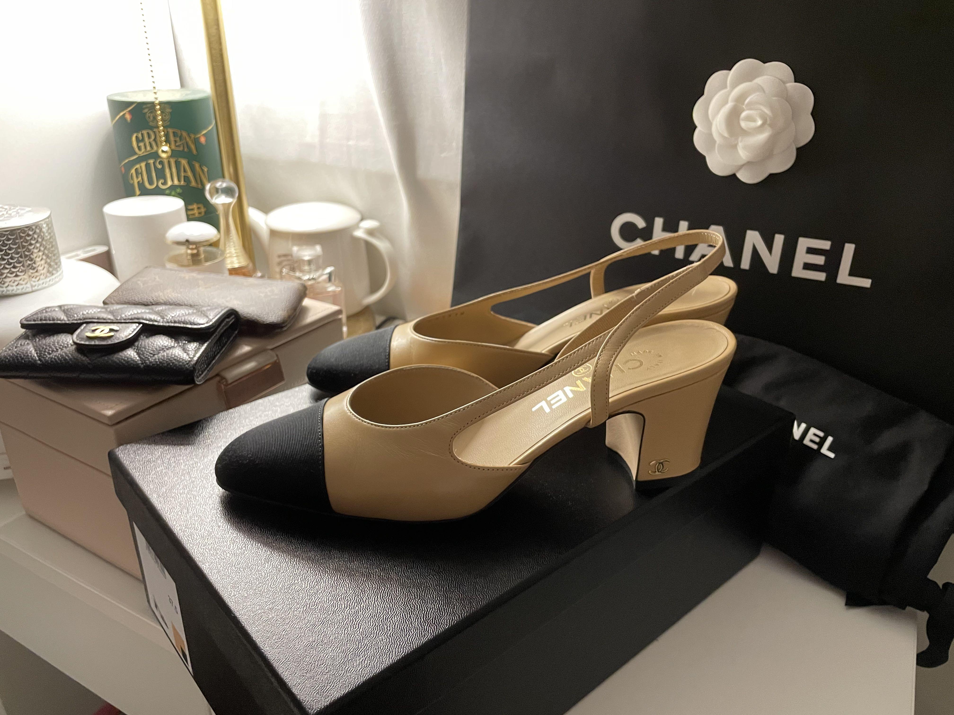 Classic Chanel Slingbacks with Block Heel, Luxury, Sneakers & Footwear on  Carousell