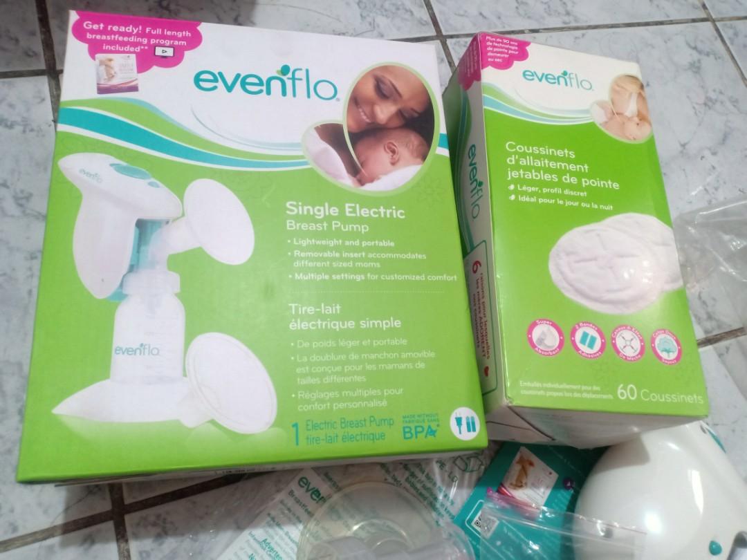 Evenflo Single Electric Breast Pump (Category: Breastfeeding & Bottle Feeding) located in Manila. Submitted by maxineamber (Listing ID 1074250495, Image 1). Description: tried once and stock, with free evenflo 60 pcs nursing pads.
