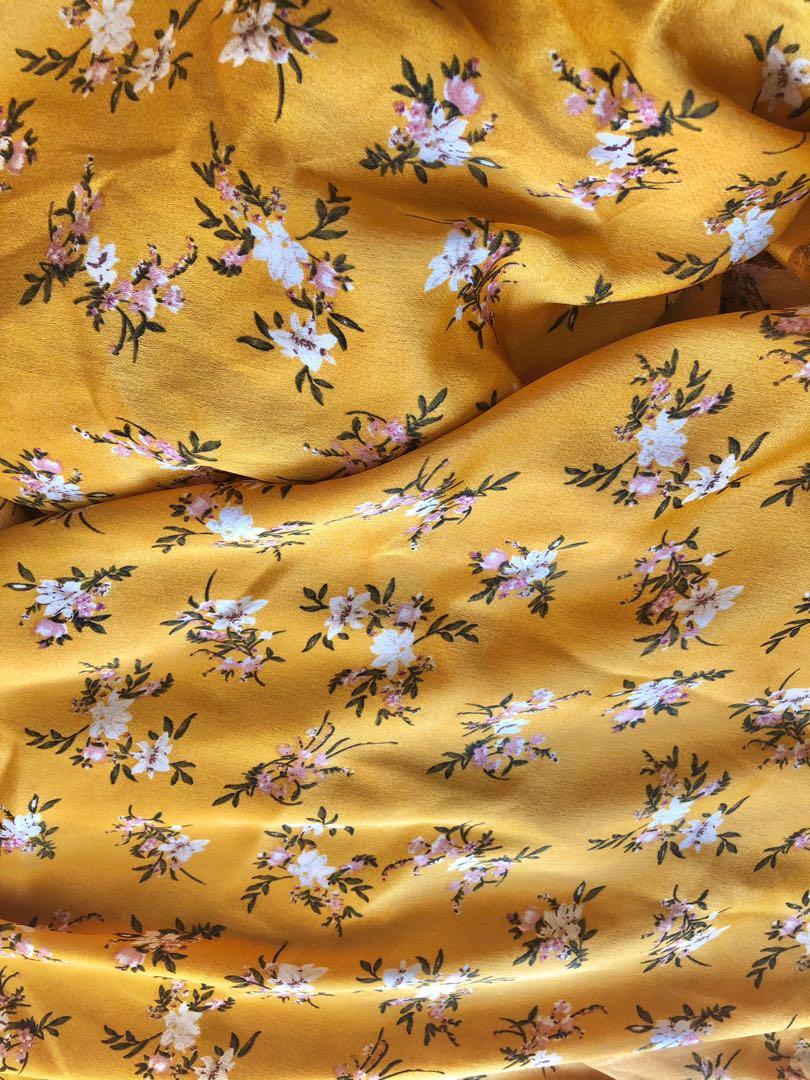 Japanese Silk Fabric Orange with Floral Design 1363