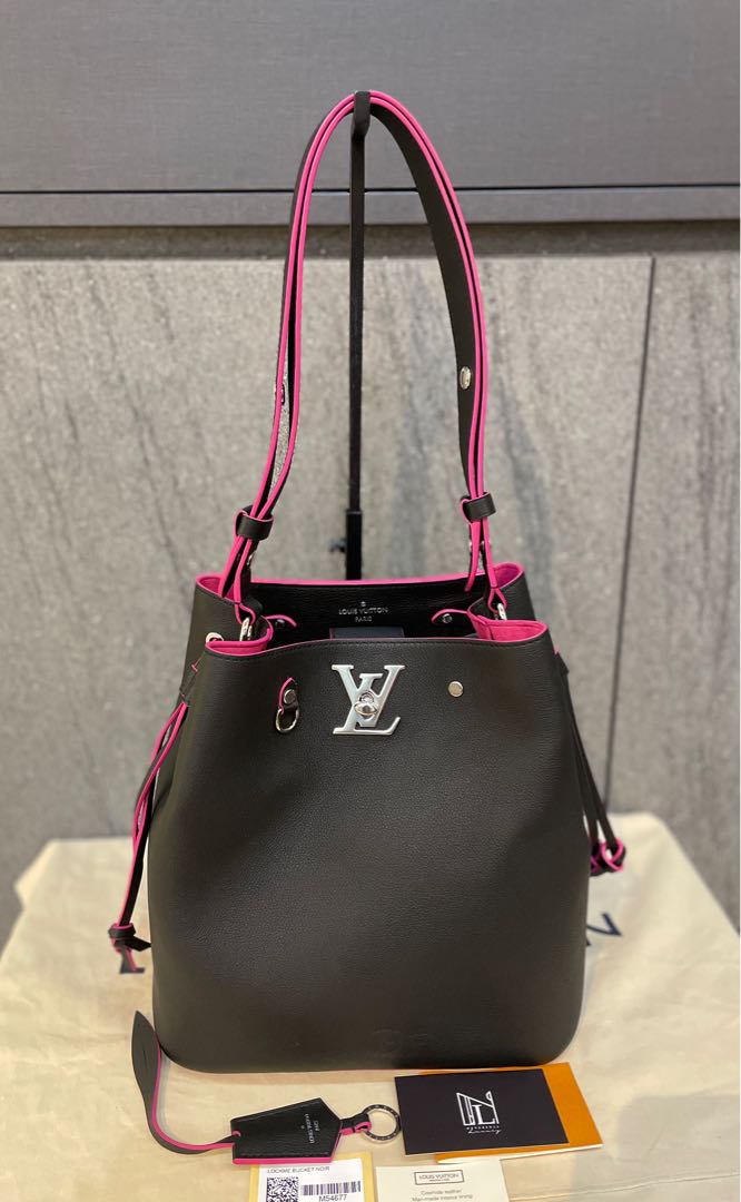Authenticated Used Louis Vuitton LOUIS VUITTON Rock Me Bucket Noir Grain  Calf Leather M54677 Black / Pink Crossbody Bag Shoulder LV Turn Lock  Drawstring 