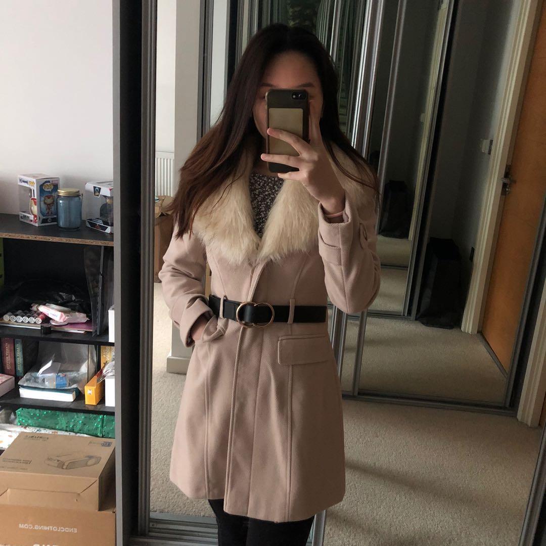 Miss Selfridge Faux Fur Cream Coat