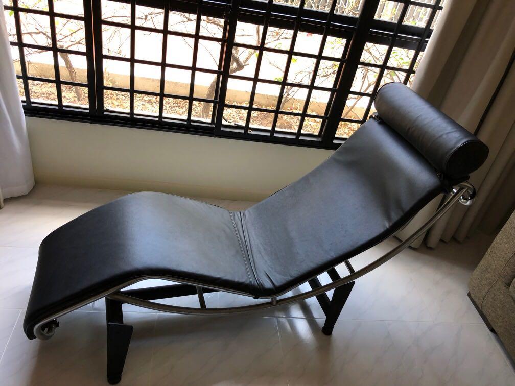 Modern Chaise Lounge Chair In Black, Chaise Lounge Chair Leather