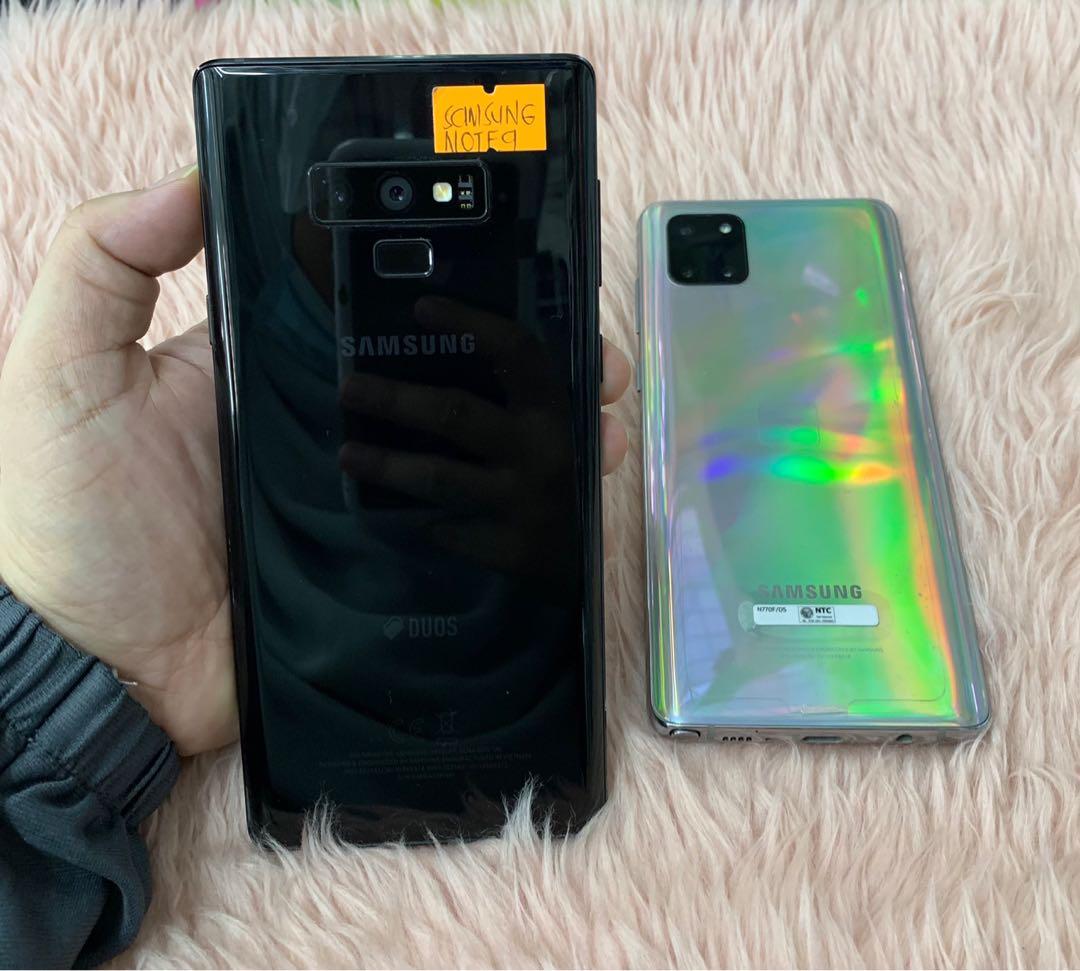 Samsung Note 10 Lite AND Samsung Note 9 (Category: Samsung) located in Pasig City. Submitted by fairgadgetshop (Listing ID 1074248369, Image 1). Description: SAMSUNG NOTE 10 LITE 128GB SAMSUNG NOTE 9 128GB 100% Legit No hidden issues No hidden repair Smooth Both expandable SD Card No AMOLED BURN TEST all you want INCLUSIONS: FAST CHARGER (REPLACEMENT:USB CABLE/ADAPTOR) PS: FOR SAMSUNG NOTE 10 LITE HAS SAME SERIAL BOX. PM nalang sa want. Loc📍 Pas
