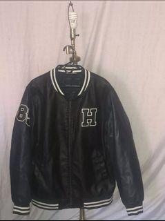 Jaket Bomber TOMMY HILFIGER Blue/Black Faux Leather Varsity Jacket Size 2XL