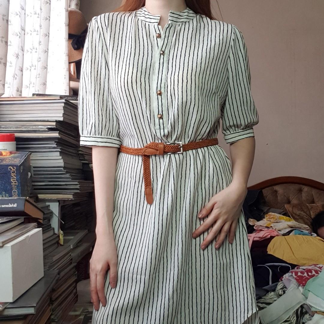 Vintage Striped Polo Dress Women s Fashion Dresses Sets