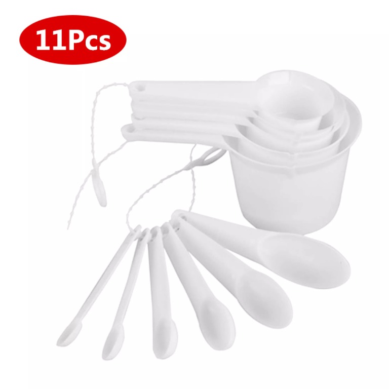 HVA] 11in1,Set of 11 Measuring Cup and Spoon,plastic,white