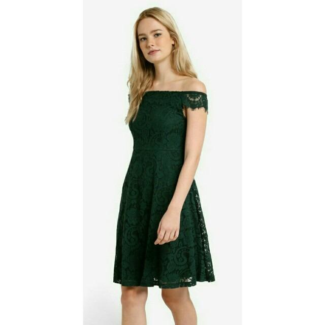 219 Dorothy Perkins Bardot Lace Dress in Green Women s Fashion Dresses Sets Dresses on Carousell