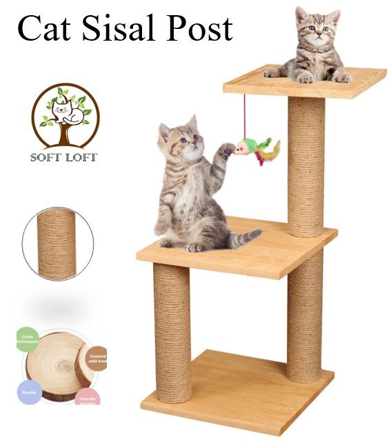 3 Tier Solid Wood Cat Condo 3 Tier Wooden Cat Post Cat Sisal Post